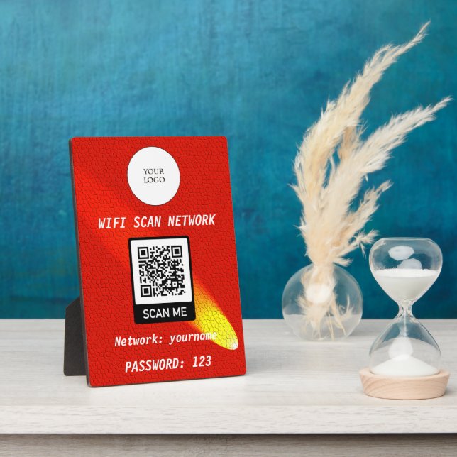 Free Wifi QR Code Orange Leather & Comet Streaks Plaque (Side)