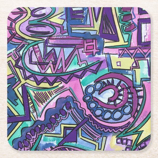 Free Will-Hand Painted Abstract Art Square Paper Coaster (Front)