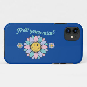 FREE YOUR MIND funny 70's typography design flower Case-Mate iPhone Case