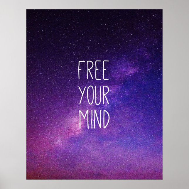 "Free Your Mind" Quote Blue Night Sky Poster (Front)