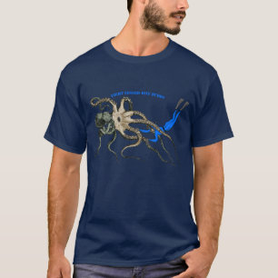 Freediving Diver Looking Over a Giant Octopus URM T-Shirt
