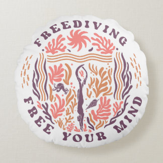 Freediving Free Your Mind Ocean Meditation Diver Round Cushion