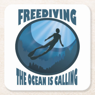Freediving - The Ocean Is Calling Underwater Diver Square Paper Coaster