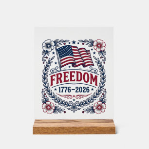 Freedom 1776 Patriotic Vintage Flag Floral Shirt_1 Acrylic Sign