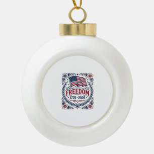 Freedom 1776 Patriotic Vintage Flag Floral Shirt_1 Ceramic Ball Christmas Ornament