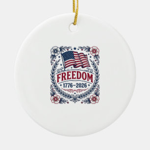 Freedom 1776 Patriotic Vintage Flag Floral Shirt_1 Ceramic Tree Decoration
