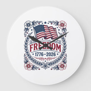 Freedom 1776 Patriotic Vintage Flag Floral Shirt_1 Large Clock