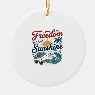 Freedom And Sunshine Vintage Beach Shirt Design (3 Ceramic Tree Decoration
