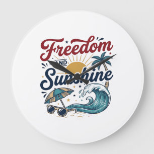 Freedom And Sunshine Vintage Beach Shirt Design (3 Large Clock