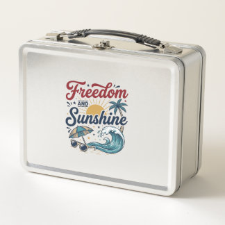 Freedom And Sunshine Vintage Beach Shirt Design (3 Metal Lunch Box