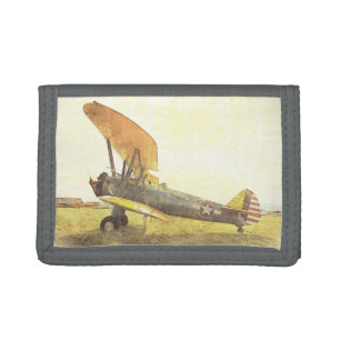 "Freedom" Antique Aeroplane Biplanes Yellow Trifol Trifold Wallet