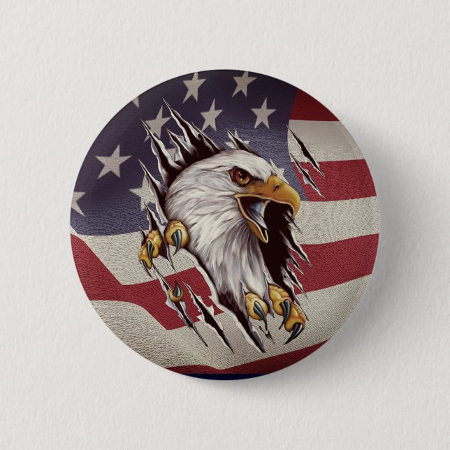 Freedom Bald Eagle American Flag Button (Front)