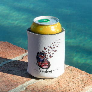 Freedom Butterflies   Patriotic Red, White, Blue Can Cooler