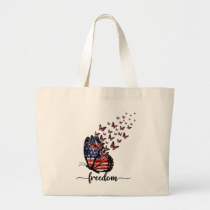 Freedom Butterflies   Patriotic Red, White, Blue Large Tote Bag