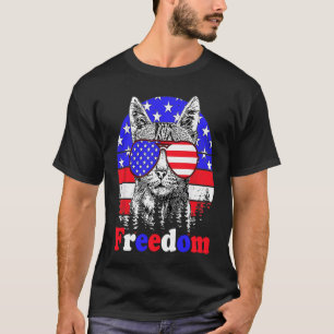 Freedom Cat American Flag 4th of July T-Shirt