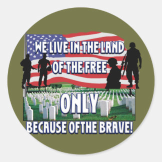 FREEDOM COSTS! WE LIVE FREE BECAUSE OF SOLDIERS CLASSIC ROUND STICKER
