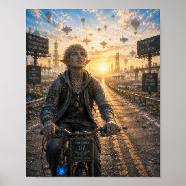 Freedom / Cyclist / Empty Highway Poster (Front)