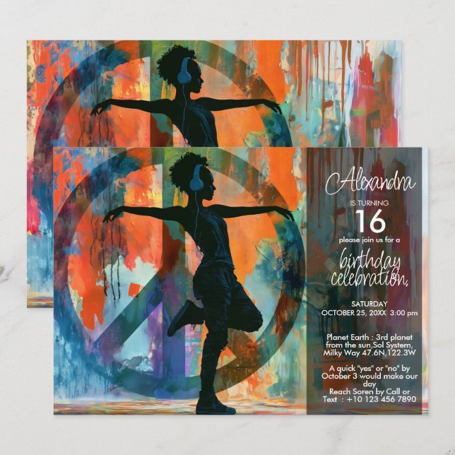 Freedom Dance | Modern Urban Peace Art Invitation (Front/Back)