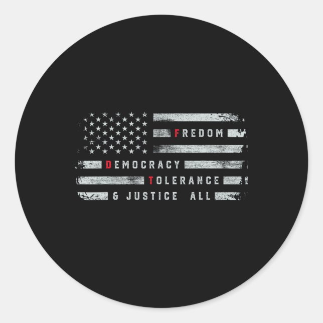 Freedom Democracy Tolerance Justice All Subtle Res Classic Round Sticker (Front)
