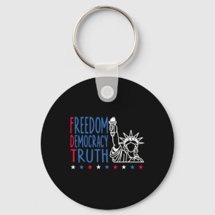 Freedom Democracy Truth Patriotic Usa Flag 4th Jul Key Ring