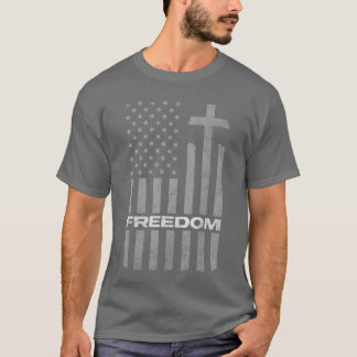Freedom Distressed American Flag Cross Christian T-Shirt