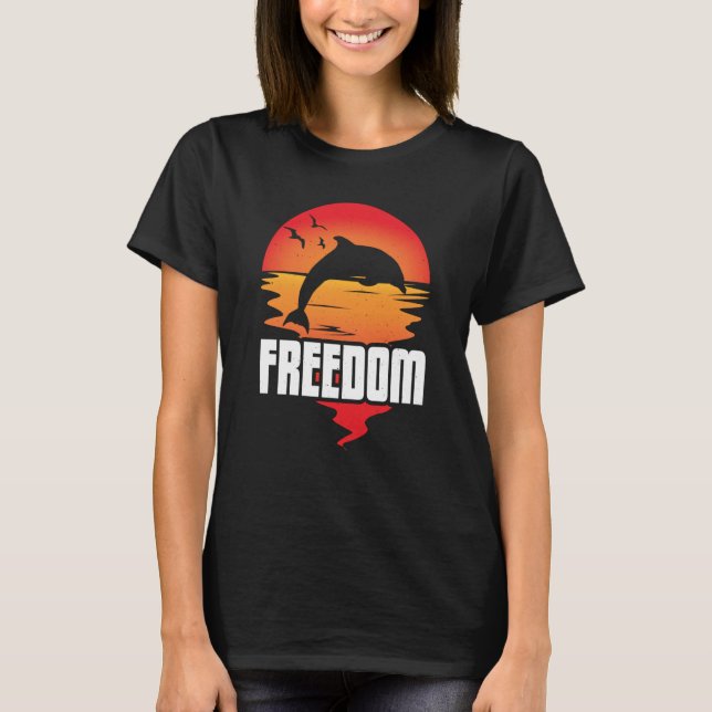 Freedom Dolphin Ocean Sunset T-Shirt (Front)