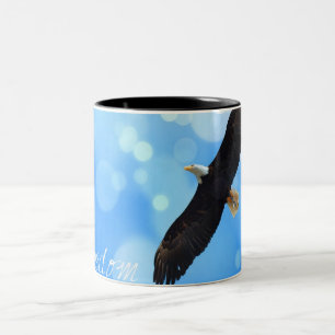 Freedom eagle flying in the sky Two-Tone coffee mug