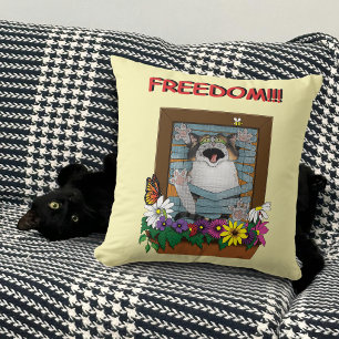 Freedom Escape Funny Cat Yellow Floral Window Cushion
