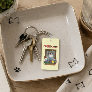 Freedom Escape Funny Cat Yellow Floral Window Key Ring