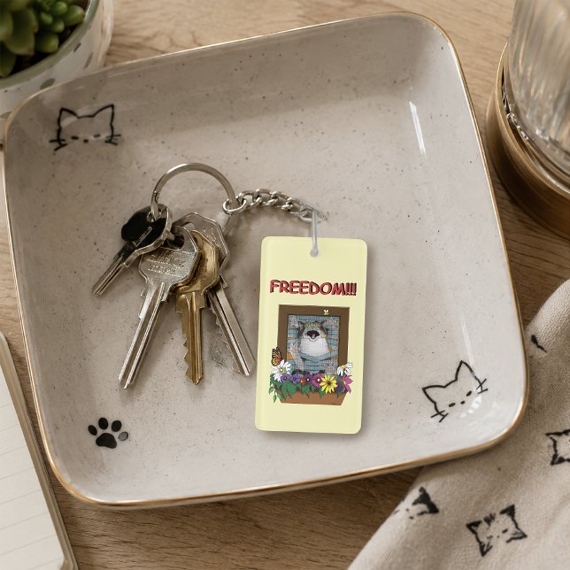 Freedom Escape Funny Cat Yellow Floral Window Key Ring (Creator Uploaded)