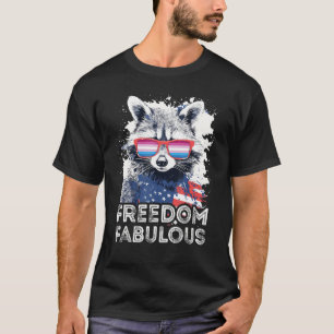 Freedom Fabulous  Raccoon Bigender Sunglasses Flag T-Shirt
