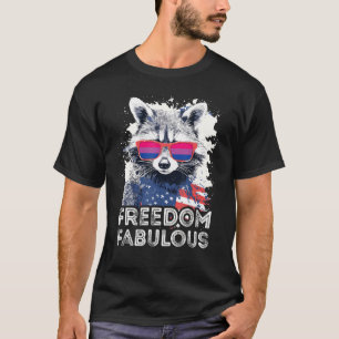 Freedom Fabulous Racoon Bisexual Sunglasses Flag T-Shirt