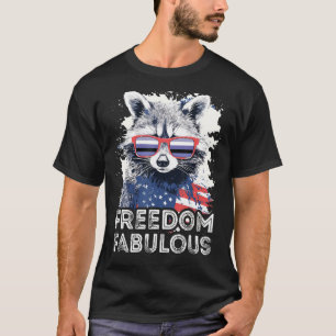 Freedom Fabulous Racoon Perifluid Sunglasses Flag T-Shirt