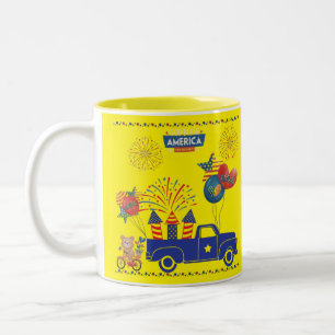 Freedom Firework Dreams yellow Two-Tone Coffee Mug
