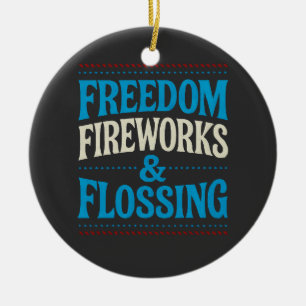 Freedom Fireworks & Flossing Dental Dentist   Ceramic Tree Decoration