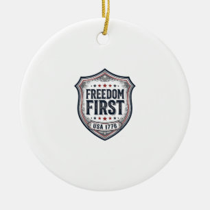 Freedom First Patriotic Shield Vintage Shirt_1 Ceramic Tree Decoration