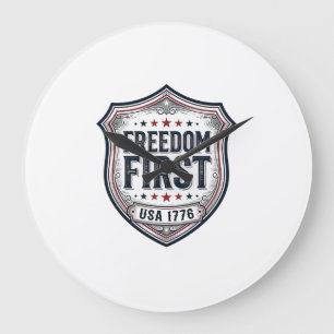Freedom First Patriotic Shield Vintage Shirt_1 Large Clock