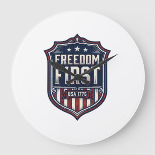 Freedom First USA 1776 Patriotic Shield T-Shirt De Large Clock