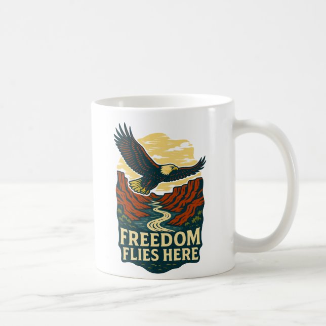 Freedom Flies Here Retro Eagle Artwork Coffee Mug (Right)