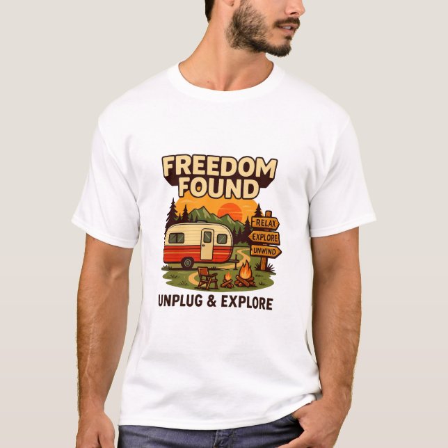 Freedom Found Vintage Camper Adventure T-Shirt (Front)