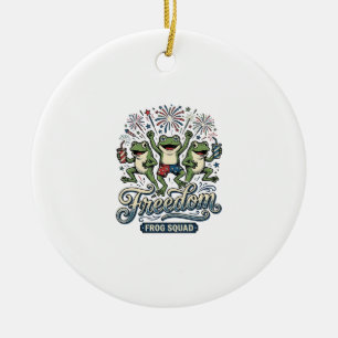 Freedom Frog Squad Vintage Patriotic Shirt Design_ Ceramic Tree Decoration