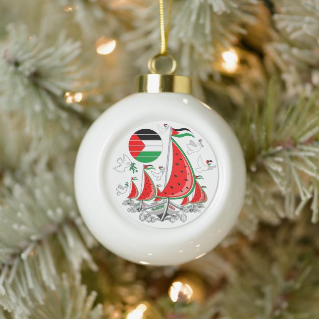Freedom Global Sumud Flotilla Boats to Gaza Ceramic Ball Christmas Ornament (Tree)