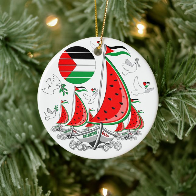 Freedom Global Sumud Flotilla Boats to Gaza Ceramic Tree Decoration (Tree)