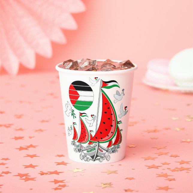 Freedom Global Sumud Flotilla Boats to Gaza Paper Cups (Insitu)