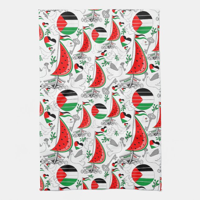 Freedom Global Sumud Flotilla Boats to Gaza Tea Towel (Vertical)