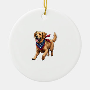 Freedom Golden Retriever Vintage Engraving Shirt 4 Ceramic Tree Decoration