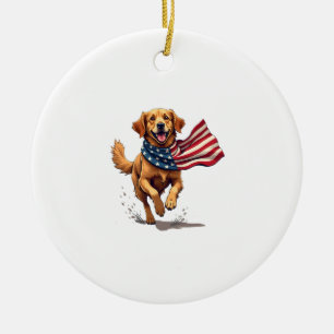 Freedom Golden Retriever Vintage Engraving Shirt Ceramic Tree Decoration