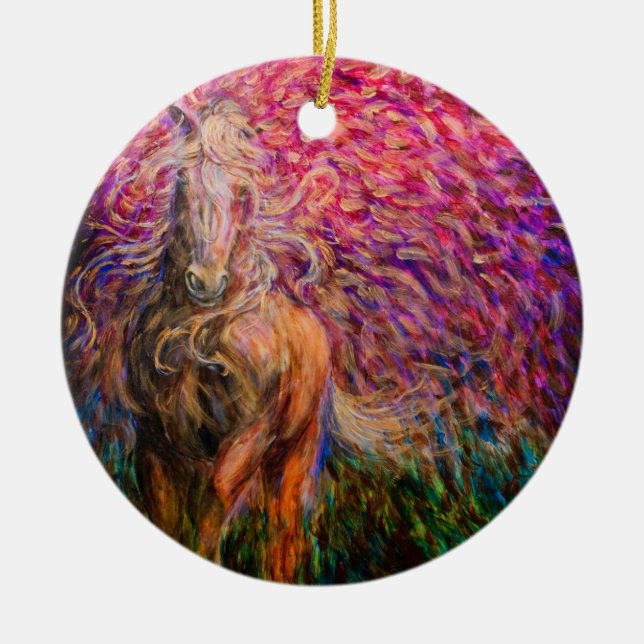 Freedom Horse Pink Pendant Ceramic Tree Decoration (Front)