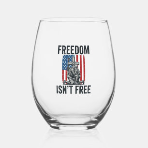 Freedom Isnt Free Patriotic Soldier Memorial Stemless Wine Glass