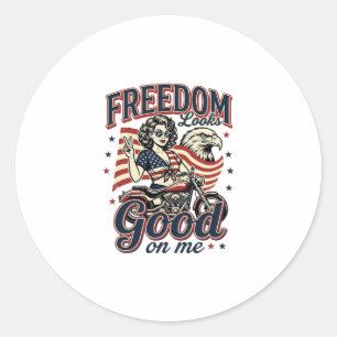 Freedom Looks Good Patriotic Vintage Eagle Classic Round Sticker